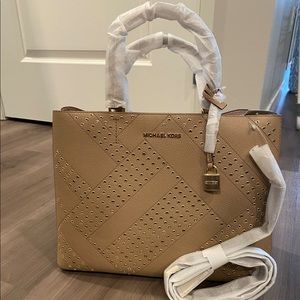 Michael Kors grommet studded handbag with crossbody strap, never used!